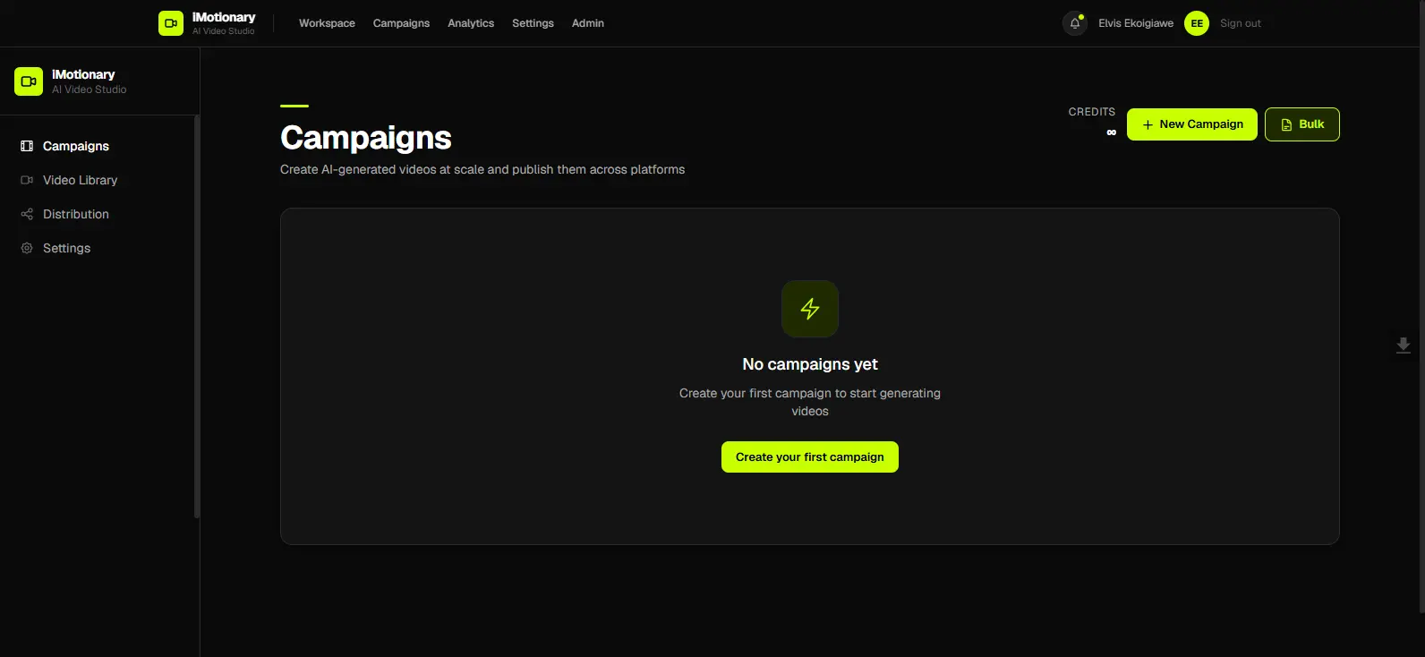 iMotionary AI Video Studio dashboard